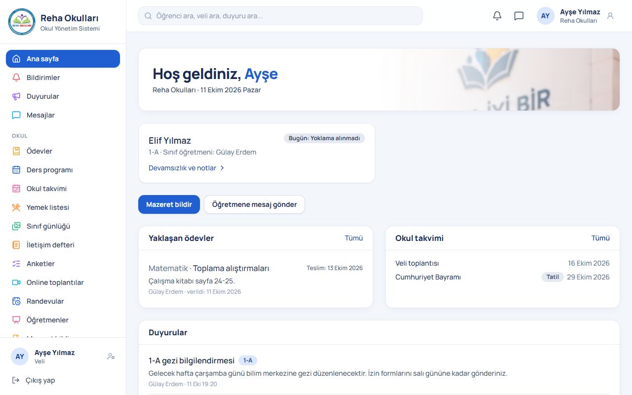 Veli: Ana sayfa ekranı